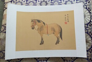 中国の墨彩画。直筆絹本。馬の絵。 額無し。在庫処分品です。13