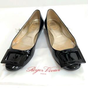 【極美品】ROGER VIVIER ロジェヴィヴィエ パンプス エナメル フラットパンプス ブラック サイズ36(23.0cm相当)