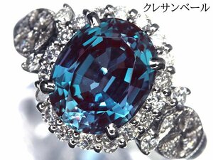 UL12764D【1円～】新品仕上【RK宝石】京セラ クレサンベール 極上アレキサンドライト 特大3.46ct!! 極上ダイヤモンド Pt900 高級リング