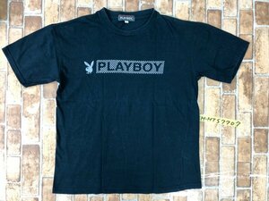 PLAYBOY プレイボーイ メンズ ロゴフロッキープリント 半袖Tシャツ L 黒 コットン