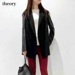 【美品】theory セオリー ジャケット カシミヤ ラムレザー ブラック S