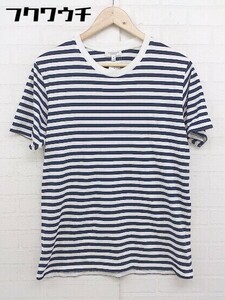 ◇ BEAUTY & YOUTH ボーダー スタンドカラー 半袖 Tシャツ カットソー サイズ M ホワイト ネイビー メンズ