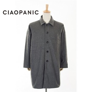 A5207/美品 秋冬 CIAOPANIC チャオパニック VALLOMBROSA ウール カシミヤ 無地 ロング 膝丈 ステンカラー オーバーコート L 灰色/メンズ