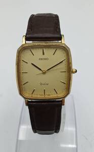 T11★【QZ/不動品】腕時計 SEIKO Dolce セイコー ドルチェ 5E31-5A80 クォーツ スクエアフェイス ゴールド系文字盤 純正ベルト 現状品 