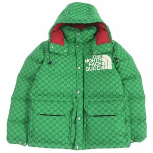 極美品□GUCCI グッチ THE NORTH FACE 670766 GG総柄 ロゴエンブロイダリー ダウンジャケット グリーン M イタリア製 正規品 メンズ