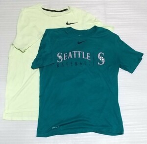 ☆THE NIKE TEE ナイキ 半袖TシャツMサイズ2枚 薄ストレッチ スポーツ ウェア ティー 黄緑色グリーンGLAYグレイ黒ブラックSEATTLE BASEBALL