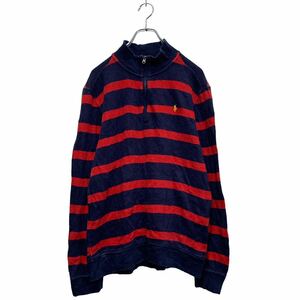 POLO RALPH LAUREN コットン ハーフジップ ニット セーター XL ネイビー レッド ポロラルフローレン 90