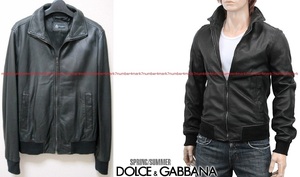 DOLCE&GABBANA 希少 背ロゴ プレート ラムレザー ジャケット 44 ブルゾン 黒 ライダース S ダウン ブルゾン ドルガバ ドルチェ&ガッバーナ