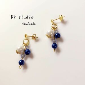 ハンドメイド　ブルーパール　ピアス　イヤリング