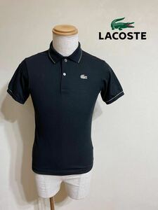 【美品】 LACOSTE EDITION LIMITEE ラコステ 鹿の子 ポロシャツ トップス 金ワニ サイズ1 半袖 黒 ファブリカ 日本製 PH023P