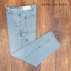 AMERICAN EAGLE/30インチ/ペインター デニムパンツ 1114-6676 ウォッシュ ダメージ ストレート 新品/青/ブルー/ih327/