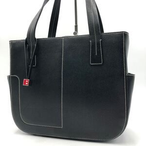 1円【希少/美品】BALLY バリー メンズ ビジネス トートバッグ ハンドバッグ B5 Bロゴ オールレザー 本革 ブラック 黒 通勤 レディース