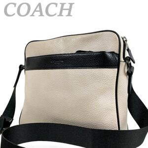 1円 COACH ショルダーバッグ コーチ メンズ ホワイト ブラック シボレザー 鞄 メンズ クロスボディ 斜め掛け カメラバッグ バイカラー