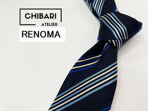 【超美品】RENOMA　レノマ　レジメンタル柄 ネクタイ 3本以上 送料無料 メンズ ブラックネイビー　1104174