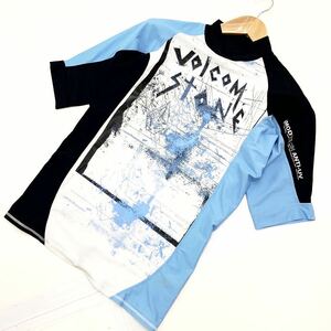  ■ボルコム VOLCOM 半袖Tシャツ サーフィンシャツ スイムシャツ UV 紫外線カット XL 水色 ブラック 好デザイン♪■DB59