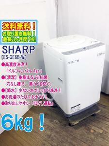 送料無料★極上超美品 中古★SHARP 6㎏ 黒カビブロック「穴なし槽」高濃度洗浄「ドルフィンパルAg+」洗濯機【ES-GE6B-W】DRLS