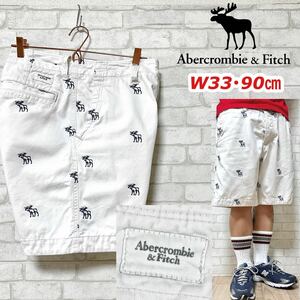 Abercrombie&Fitch アバクロ ヘラジカ 総柄 刺繍 ハーフパンツ