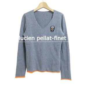 美品 lucien pellat-finet ルシアンペラフィネ サイズM カシミヤ100％ スカル クルーネック 長袖 ニットセーター プルオーバー グレー 灰