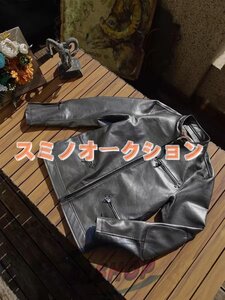 美品◆メンズ 革ジャン 最上級 羊革 レザージャケット ライダース 本革 バイクウエア オートバイ ブルゾン S~3XL 銀灰色