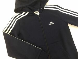 新品■アディダス adidas キッズ パーカー 140 ネイビー ホワイトライン 裏起毛 GQ8902