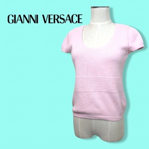 ★ジャンニヴェルサーチ GIANNIVERSACE★レディース アンゴラ ウール 半袖 ニット トップス セーター ピンク size 40 管:B:12