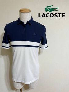 【美品】 LACOSTE ラコステ 鹿の子 ポロシャツ トップス サイズ40 半袖 ネイビー 白 PF5170