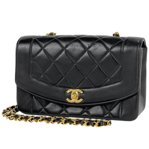 シャネル CHANEL ダイアナ マトラッセ シングルフラップ チェーン ショルダーバッグ ココマーク レザー ブラック A01164 レディース 中古