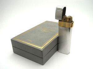 1000円スタート ガスライター Christian Dior クリスチャンディオール シルバー×ゴールド ローラー 着火確認済み 箱付 喫煙具 5 K①925