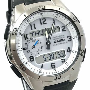 超美品 CASIO カシオ WAVECEPTOR ウェーブセプター MULTIBAND6 腕時計 WVA-M650-7A 電波ソーラー アナデジ ラウンド ホワイト 動作確認済み