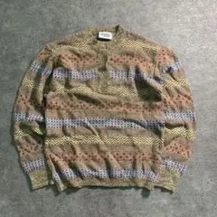 【MISSONI】90’s ハーフボタン総柄ニット イタリア製 古着6AS4