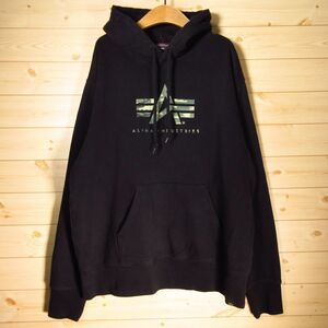 ◎ALPHA INDUSTRIES アルファ◆ロゴパーカー プルオーバー フード スウェット ミリタリー 裏起毛 秋冬！◆メンズ 黒 Lサイズ◆AA1384