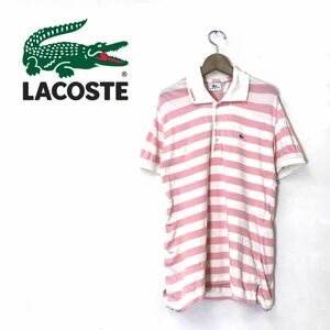 R2708-O-N◆ LACOSTE ラコステ 半袖ポロシャツ ボーダー 伸縮性 トップス◆sizeL ピンク アイボリー