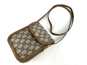 ★希少 GUCCI PLUS グッチ プラス ヴィンテージ ショルダーバッグ ポシェット PVC GGスプリーム レザー オールドグッチ ベージュ