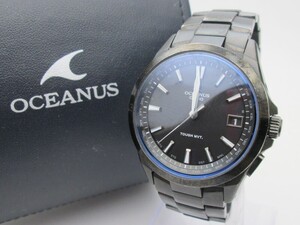 1000円スタート 腕時計 CASIO カシオ OCEANUS オシアナス 5235 OCW-S100 電波ソーラー ブラック文字盤 デイト 箱/付属品有 メンズ 11 K701