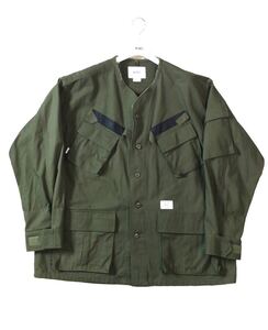 WTAPS ダブルタップス 24SS SCOUT 01/LS/COTTON.TWILL スカウト ミリタリー ジャケット ノーカラー オリーブグリーン X 04 241WVDT-SHM03