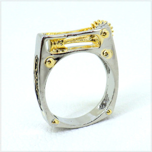 [RING] White & Yellow Gold Mechanical Punk メカニカル ピストン ギア デザイン ホワイト & イエロー ゴールド リング 18号 【送料無料】