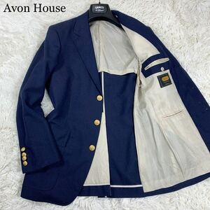 860【希少モデル】Avon House エーボンハウス テーラードジャケット ブレザー リネン混 金ボタン ネイビー ジャケパン ビジネス カジュアル