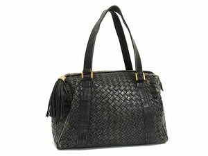 1円 BOTTEGA VENETA ボッテガヴェネタ イントレチャート レザー タッセル ハンドバッグ ボストン レディース ブラック系 FI1951