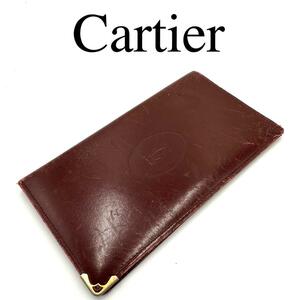 Cartier カルティエ 長財布 札入れ マストライン ボルドー系 レザー
