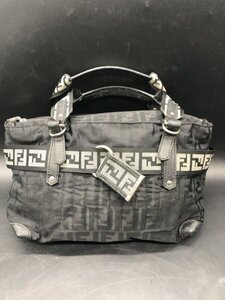 FENDI フェンディ ズッカ ナイロン×レザー ハンドバッグ FF柄 ブラック 黒