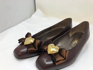 ◆YSL　イヴサンローラン　パンプス　サイズ35・1/2　ハート金具　レザー　茶　中古◆13787★