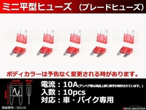 10A ミニ平型ヒューズ 10個入り ブレードヒューズ 車用 IZ115