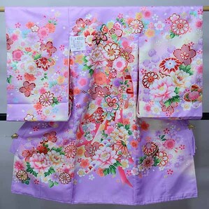 お宮参り 産着 女児 合繊 豪華絢爛 のしめ 金刺繍 綸子地 紫色 一つ身 祝着 女の子 初着 掛け着 新品（株）安田屋 NO40525