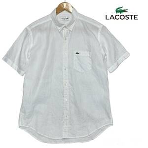 ★美品 LACOSTE ラコステ 麻 リネン100% ボタンダウン 半袖シャツ Mサイズ★