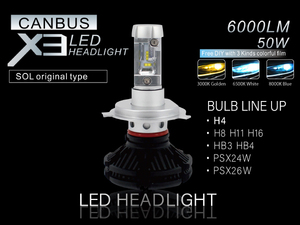 ISUZU ジェミニ ビックホーン コモ ヘッドライト用 H4 LEDバルブ X3正規品 3000K 6500K 8000K切替可能 警告灯キャンセラー内蔵