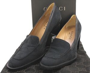 美品★GUCCI GG柄キャンバス パンプス チャンキーヒール 黒 100.1118.8★サイズ35 C(22.0㎝位)