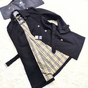 極美品カシミヤ銀釦BURBERRY BLACKLABELナポレオンコートL~Mベルトノバチェックマリントレンチ銀メタル釦ブラレバーバリーブラックレーベル