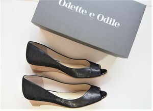 定価２万★Odette e Odile★黒★ローヒール３cmのウェッジ/プラットフォーム/オープントウ/ラメ/ユナイテッドアローズオデットエオディール