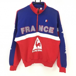 ルコック ハイネックトレーナー レッド×ブルー ビッグロゴプリント ハーフジップ レディース M ゴルフウェア le coq sportif