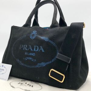 【希少デザイン】PRADA カナパ 2way ブラックブルー 花柄 白タグ ショルダー付き